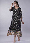 Foil Printed Rayon Aline Kurta in Black