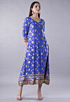 Foil Printed Rayon Aline Kurta in Blue