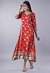 Foil Printed Rayon Aline Kurta in Red