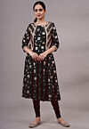 Foil Printed Rayon Aline Kurta Set Set in Black