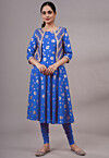 Foil Printed Rayon Aline Kurta Set Set in Blue