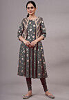 Foil Printed Rayon Aline Kurta Set Set in Grey