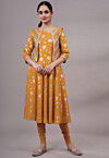 Foil Printed Rayon Aline Kurta Set Set in Mustard