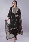 Foil Printed Rayon Pakistani Suit in Black