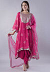Foil Printed Rayon Pakistani Suit in Magenta