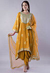 Foil Printed Rayon Pakistani Suit in Mustard