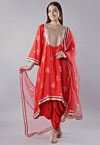 Foil Printed Rayon Punjabi Suit in Red