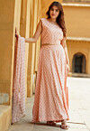 Foil Printed Viscose Rayon Lehenga in Light Peach