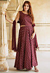 Foil Printed Viscose Rayon Lehenga in Maroon