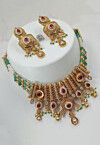 Golden Polished Kemp Stone Studded Choker Necklace Set