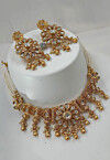 Golden Polished Kemp Stone Studded Choker Necklace Set