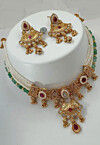 Golden Polished Stone Studded Choker Necklace Set