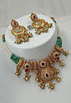 Golden Polished Stone Studded Choker Necklace Set