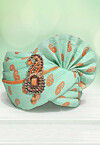 Golden Printed Cotton Kids Turban in Sea Green