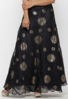 Golden Printed Kota Silk Long Skirt in Black