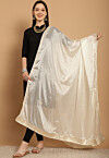 Gota Embellished Chinon Crepe Dupatta in Off White