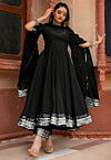 Gota Embellished Cotton Anarkali Suit in Black