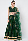 Gota Embellished Dupion Silk Lehenga in Dark Green
