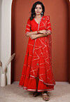 Gota Embellished Georgette Abaya Style Suit in Red