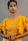 Gota Embellished Georgette Blouse in Mustard