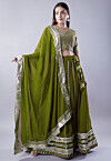 Gota Embellished Georgette Lehenga in Dark Green