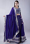 Gota Embellished Georgette Lehenga in Navy Blue