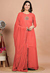 Gota Embellished Georgette Pakistani Suit in Coral Red