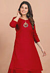 Gota Embellished Georgette Straight Kurta in Red