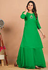 Gota Embellished Georgette Straight Kurta Set in Pakistani Green