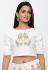 Gota Embroidered Dupion Silk Blouse in Off White