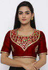 Gota Embroidered Dupion Silk Blouse in Red