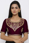 Gota Embroidered Dupion Silk Blouse in Wine