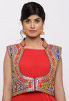 Gota Embroidered Dupion Silk Short Jacket in Dark Blue