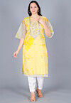 Gota Embroidered Organza Straight Kurta Set in Shaded Yellow