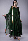 Gota Lace Rayon Abaya Style Suit in Dark Green