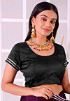 Gota Lace Satin Silk Blouse in Black