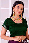 Gota Lace Satin Silk Blouse in Dark Green