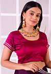 Gota Lace Satin Silk Blouse in Magenta