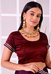 Gota Lace Satin Silk Blouse in Maroon