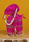 Gota Patti Art Silk Potli Bag in Fuchsia