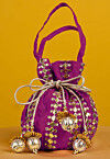 Gota Patti Art Silk Potli Bag in Magenta