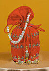 Gota Patti Art Silk Potli Bag in Orange