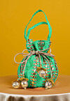 Gota Patti Art Silk Potli Bag in Sea Green