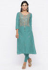 Gota Patti Chanderi Silk Straight Kurta in Light Blue