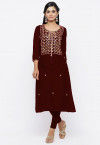 Gota Patti Chanderi Silk Straight Kurta in Maroon