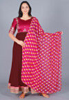 Gota Patti Georgette Abaya Style Suit in Brown and Magenta