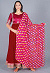 Gota Patti Georgette Abaya Style Suit in Maroon and Magenta