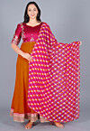 Gota Patti Georgette Abaya Style Suit in Mustard and Magenta