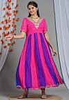 Gota Patti Georgette Anarkali Kurta Set in Fuchsia and Royal Blue