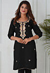 Gota Patti Uppada Silk Straight Kurta in Black